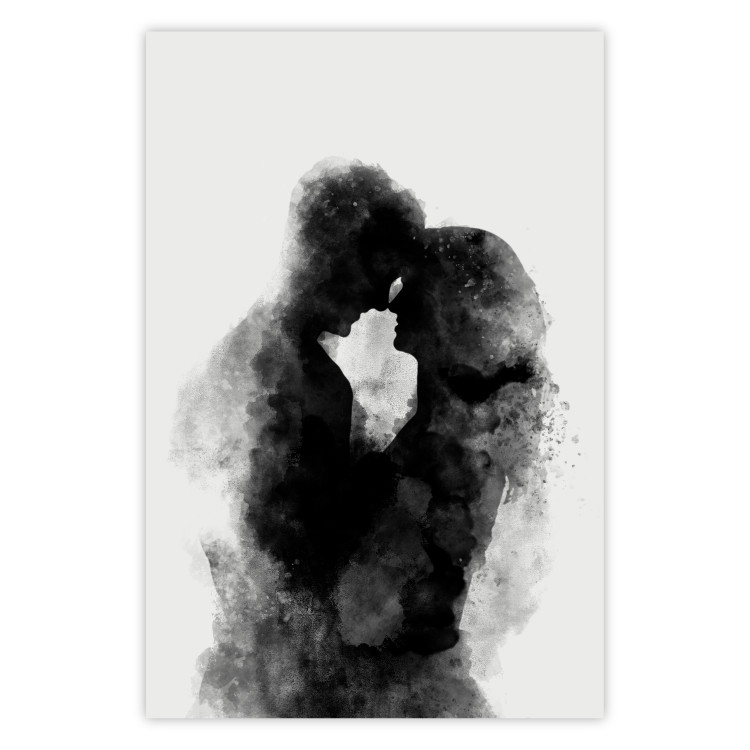 Wall Poster Memory of a Kiss - black enamored couple in a watercolor motif 131996