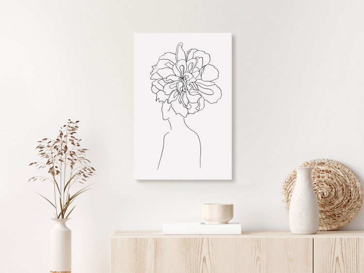 Canvas Print Flowers in hair - a linear woman silhouette with flower 132096 additionalImage 3
