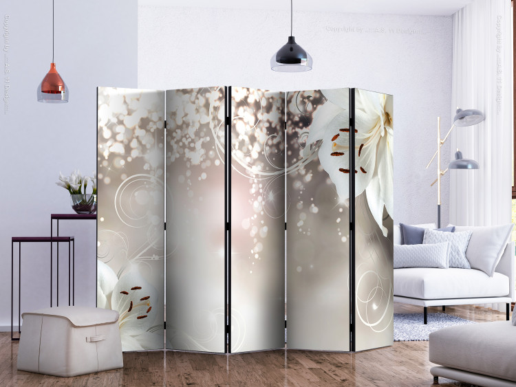 Room Separator Enchanted Composition II (5-piece) - white flowers in a 3D illusion 132696 additionalImage 2