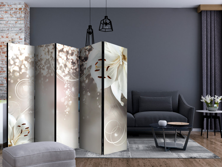 Room Separator Enchanted Composition II (5-piece) - white flowers in a 3D illusion 132696 additionalImage 4
