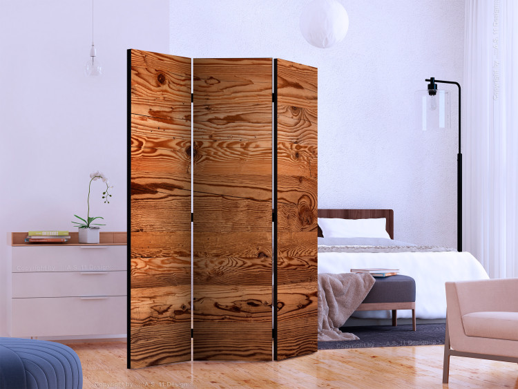 Room Divider Rustic Elegance (3-piece) - composition with texture of brown planks 132896 additionalImage 2