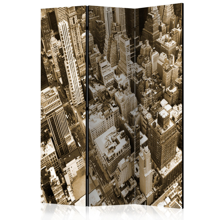 Room Divider Screen New York Aerial View (3-piece) - view of Manhattan in sepia 133096