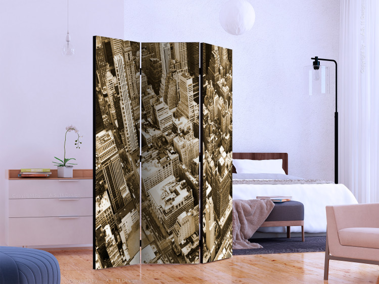 Room Divider Screen New York Aerial View (3-piece) - view of Manhattan in sepia 133096 additionalImage 2