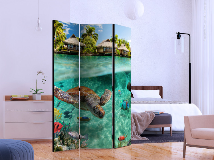 Room Divider Beneath the Surface of Water (3-piece) - marine animals against the sea background 133196 additionalImage 2