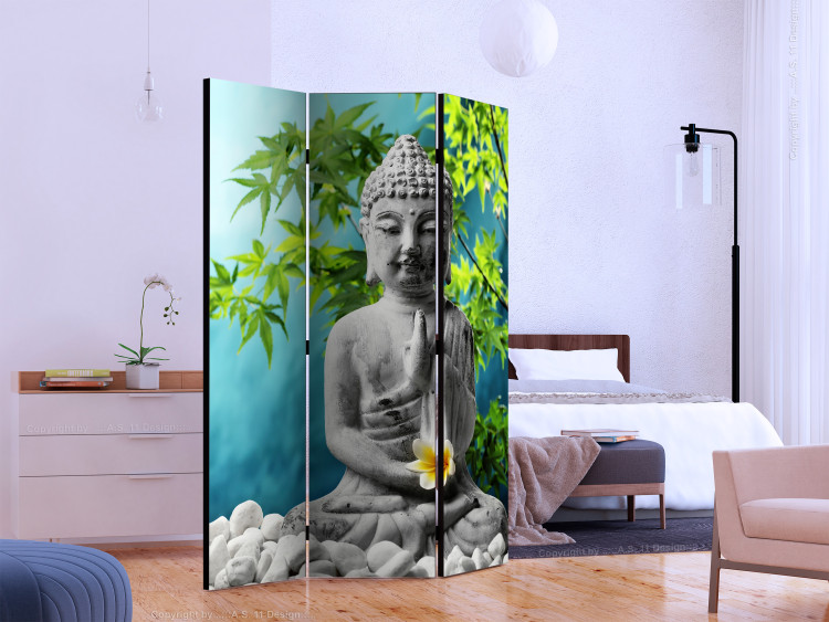 Room Separator Buddha: Beauty of Meditation (3-piece) - stone figure against tree background 133296 additionalImage 2
