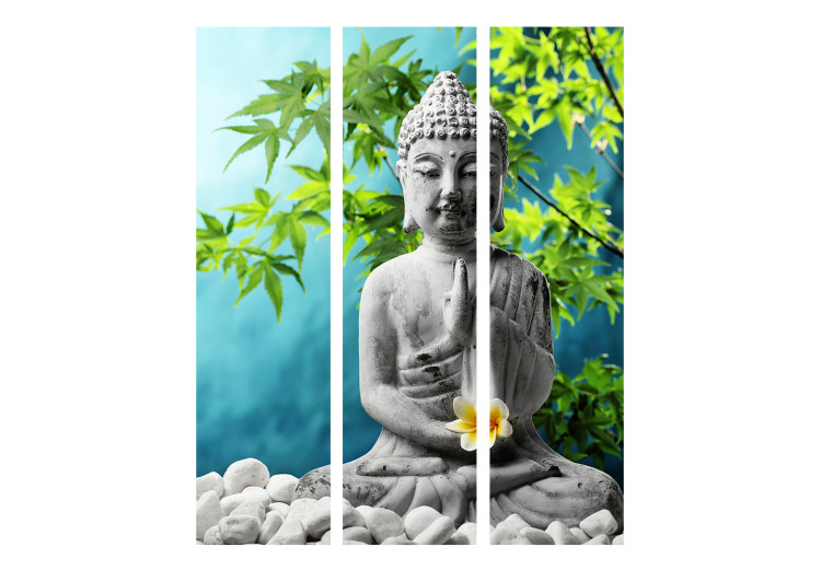 Room Separator Buddha: Beauty of Meditation (3-piece) - stone figure against tree background 133296 additionalImage 3