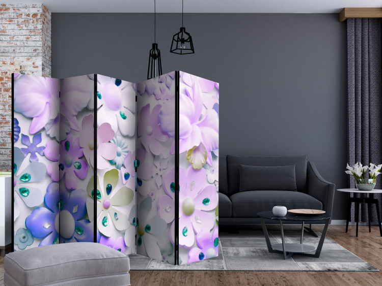 Room Separator Purple Sweetness II (5-piece) - composition with flowers and diamonds 133496 additionalImage 4