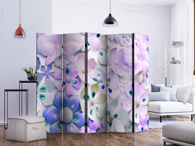 Room Separator Purple Sweetness II (5-piece) - composition with flowers and diamonds 133496 additionalImage 2