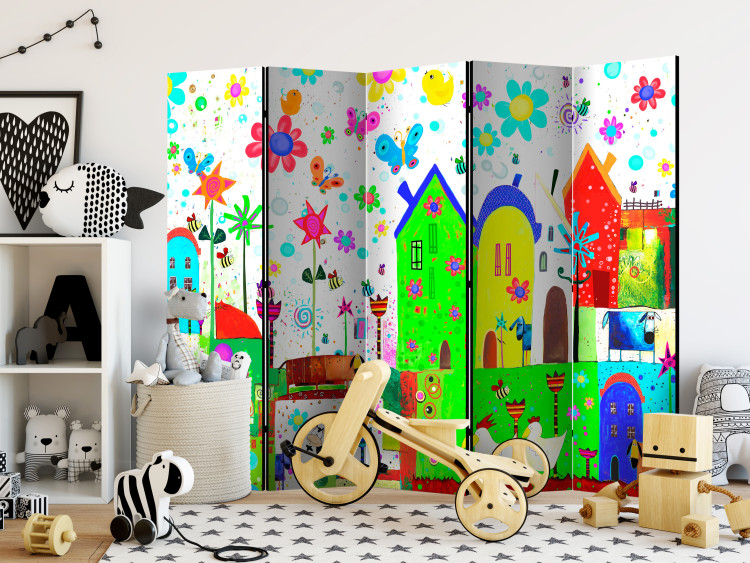 Folding Screen Happy Farm II - colorful house architecture with flowers and animals 133696 additionalImage 4