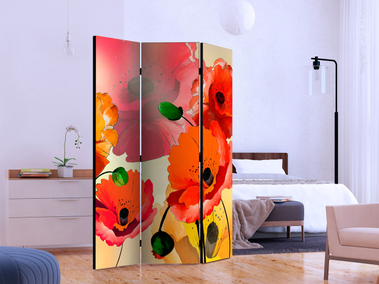 Room Separator Velvety Poppies - bouquet of red and yellow flowers on a light background 133896 additionalImage 2
