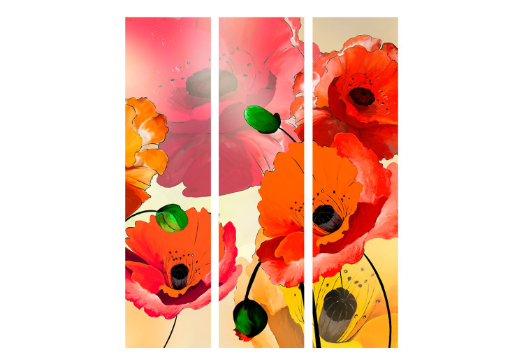 Room Separator Velvety Poppies - bouquet of red and yellow flowers on a light background 133896 additionalImage 3