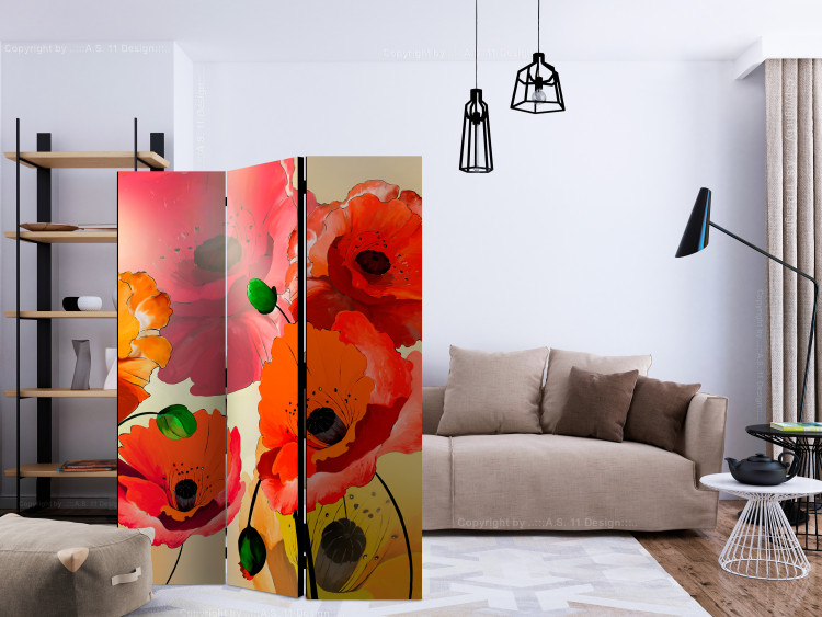 Room Separator Velvety Poppies - bouquet of red and yellow flowers on a light background 133896 additionalImage 4