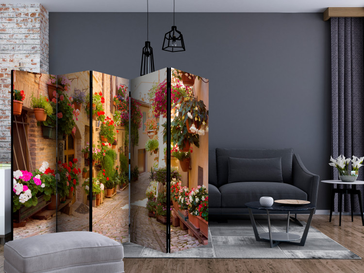 Room Divider Screen Alley in Spello (Italy) II - street with brick buildings and flowers 133996 additionalImage 4