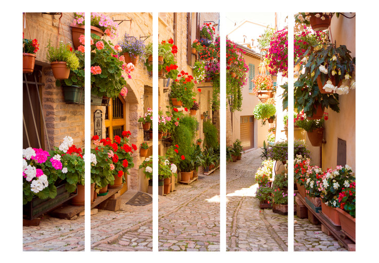 Room Divider Screen Alley in Spello (Italy) II - street with brick buildings and flowers 133996 additionalImage 3