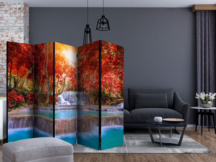 Room Divider Magic of Nature II - waterfall landscape in a forest with red trees 134096 additionalImage 4