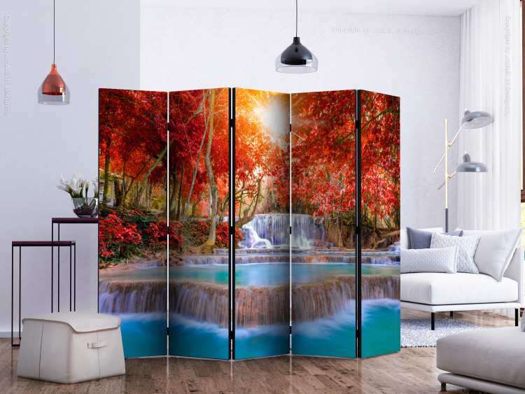 Room Divider Magic of Nature II - waterfall landscape in a forest with red trees 134096 additionalImage 2