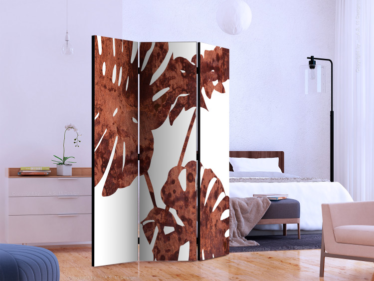 Room Separator Exquisite Monstera (3-piece) - brown leaves of a tropical plant 134296 additionalImage 2