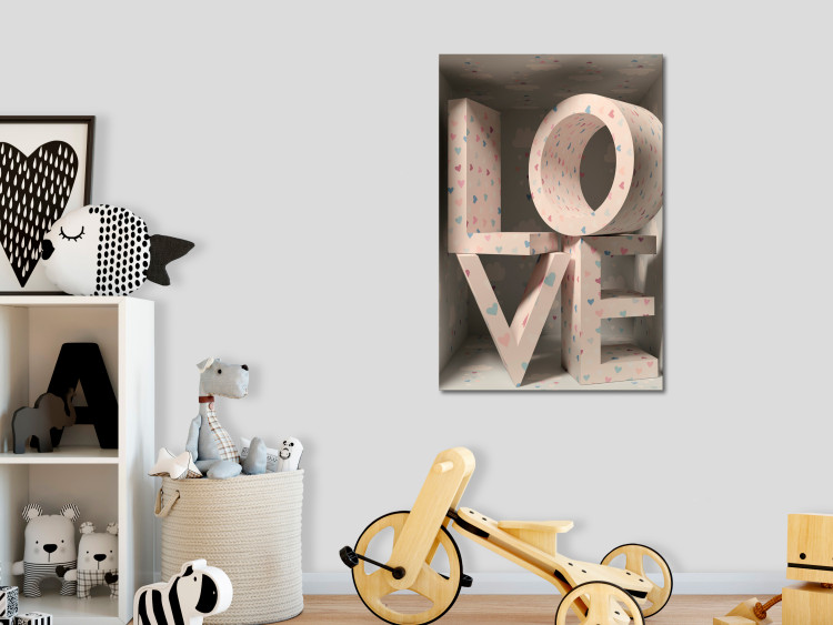 Canvas Art Print Love in the letters - LOVE inscription covered with small hearts 135396 additionalImage 3