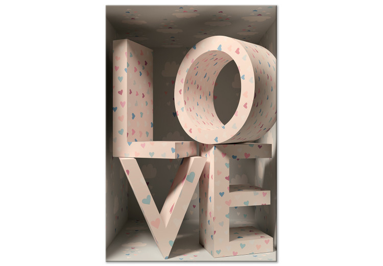 Canvas Art Print Love in the letters - LOVE inscription covered with small hearts 135396