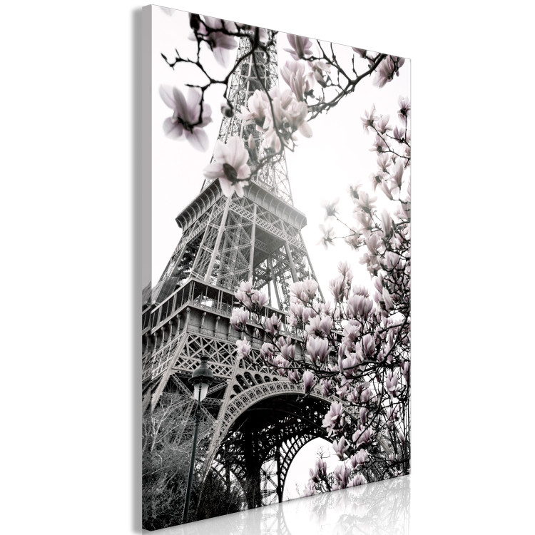 Canvas Parisian Magnolias (1-piece) Vertical - spring flowers with tower background 135596 additionalImage 2