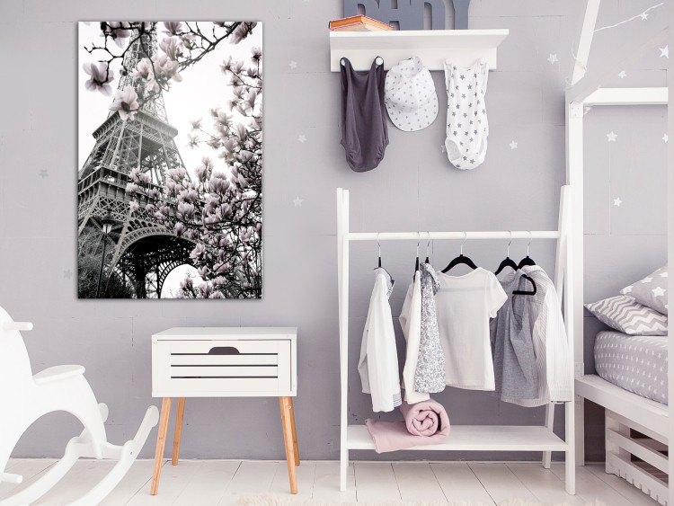 Canvas Parisian Magnolias (1-piece) Vertical - spring flowers with tower background 135596 additionalImage 3