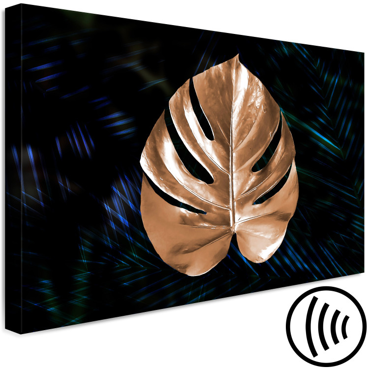 Canvas Print Gold Monstera leaf - Abstract botanical motif on a dark background 135696 additionalImage 6