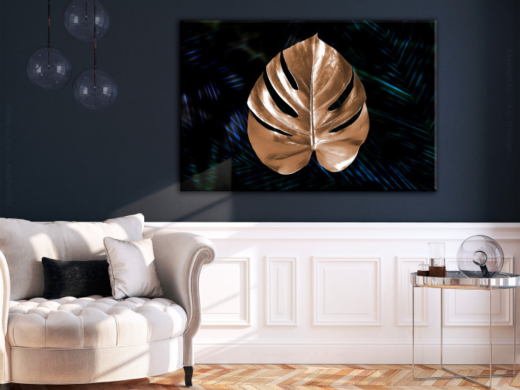 Canvas Print Gold Monstera leaf - Abstract botanical motif on a dark background 135696 additionalImage 3