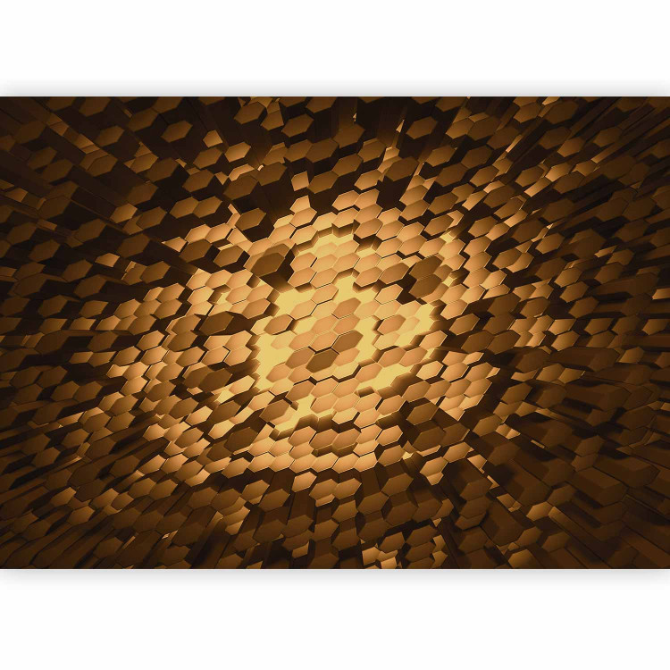 Photo Wallpaper Copper lumps - abstract pattern with 3D effect and golden hexes 135796 additionalImage 1