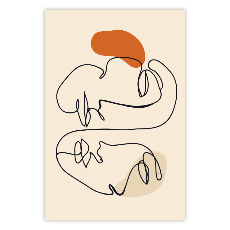 Wall Poster Sunny Connection - simple lineart with human faces on a beige background 137496