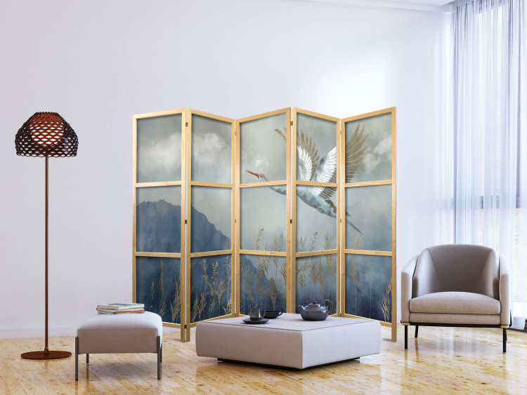 Room Divider Screen Heron in Flight II (5-piece) - Water bird flying amidst mist and clouds 138296 additionalImage 6