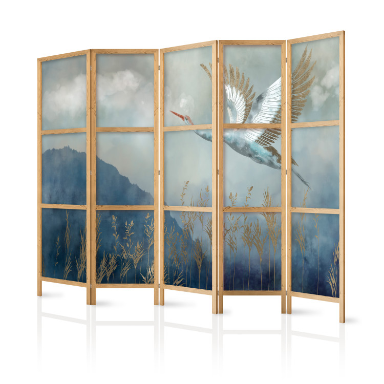 Room Divider Screen Heron in Flight II (5-piece) - Water bird flying amidst mist and clouds 138296 additionalImage 5