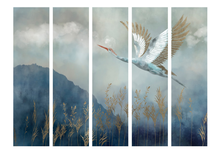 Room Divider Screen Heron in Flight II (5-piece) - Water bird flying amidst mist and clouds 138296 additionalImage 3