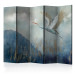 Room Divider Screen Heron in Flight II (5-piece) - Water bird flying amidst mist and clouds 138296