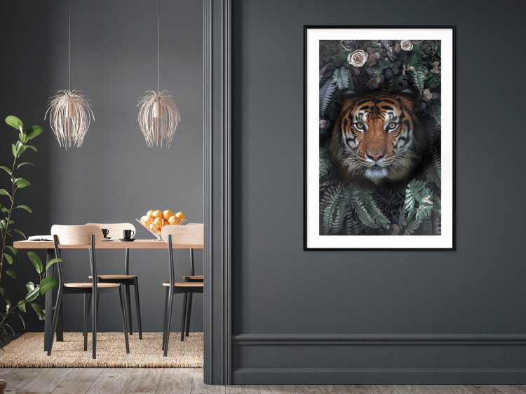 Poster Tiger in Leaves - portrait of a tiger against a background of green plants and flowers 138696 additionalImage 16