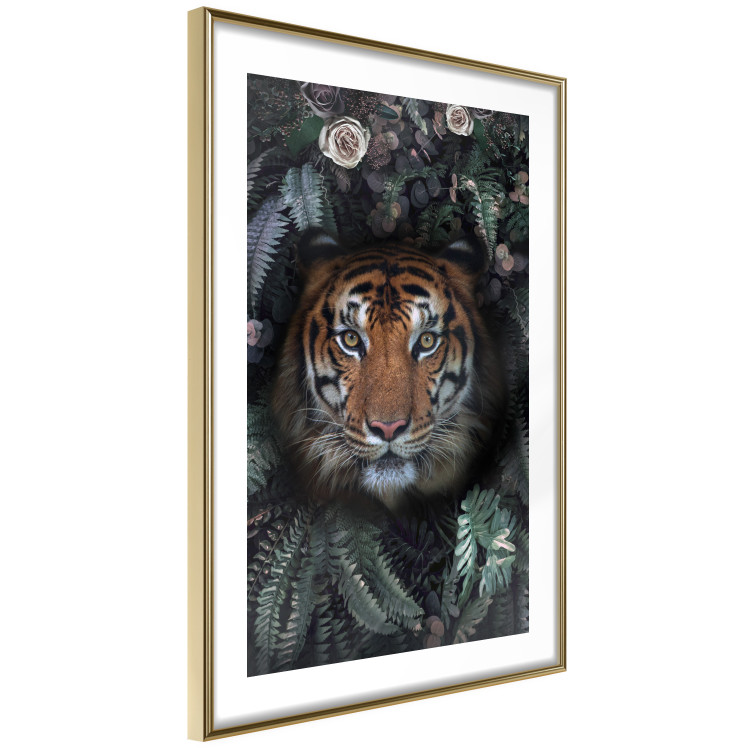 Poster Tiger in Leaves - portrait of a tiger against a background of green plants and flowers 138696 additionalImage 3