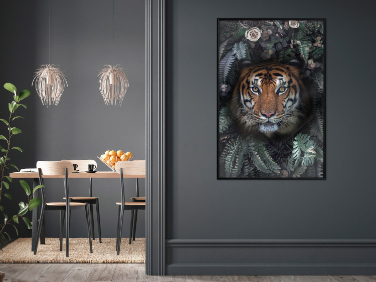 Poster Tiger in Leaves - portrait of a tiger against a background of green plants and flowers 138696 additionalImage 15