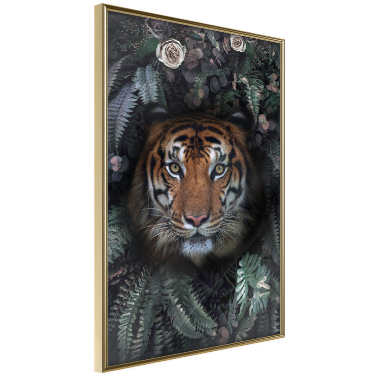 Poster Tiger in Leaves - portrait of a tiger against a background of green plants and flowers 138696 additionalImage 4
