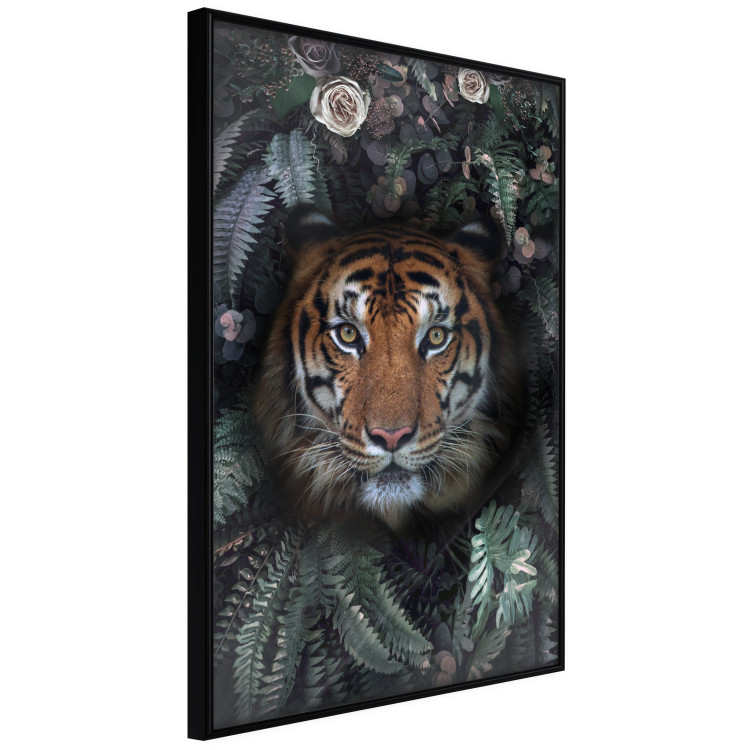Poster Tiger in Leaves - portrait of a tiger against a background of green plants and flowers 138696 additionalImage 9