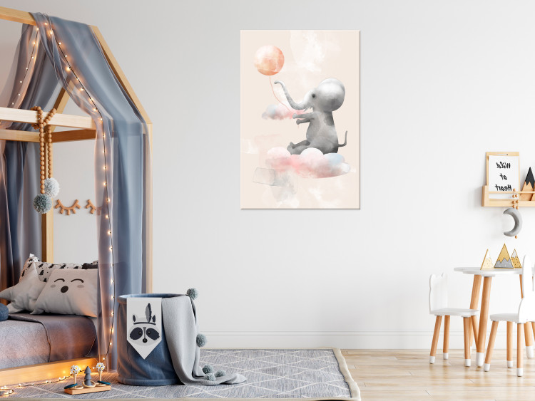 Canvas Art Print Joyful Elephant and Clouds (1-piece) Vertical - composition for children 143496 additionalImage 3