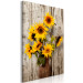 Canvas Art Print Sunflowers (1-piece) - yellow flowers in a vase on a wooden background 144596 additionalThumb 2