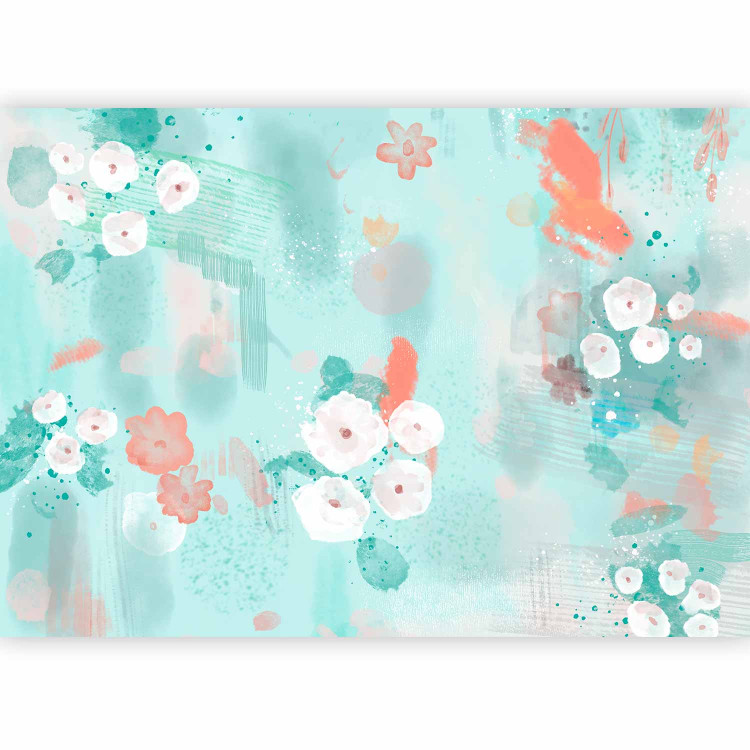 Photo Wallpaper Painted flowers - abstract composition of spots on blue background 144796 additionalImage 5
