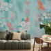 Photo Wallpaper Painted flowers - abstract composition of spots on blue background 144796