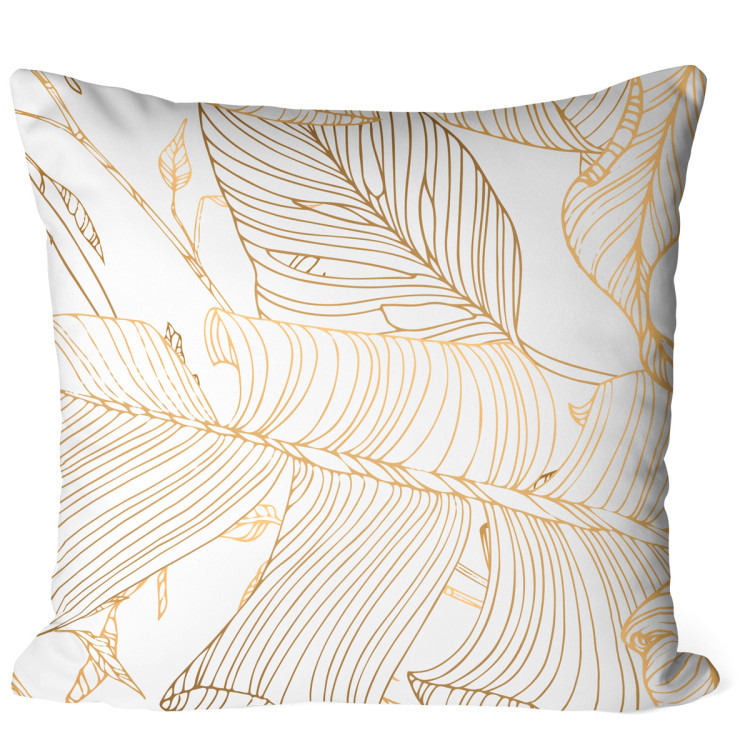 Decorative Microfiber Pillow Art Nouveau leaves - a minimalist floral pattern in gold cushions 146796