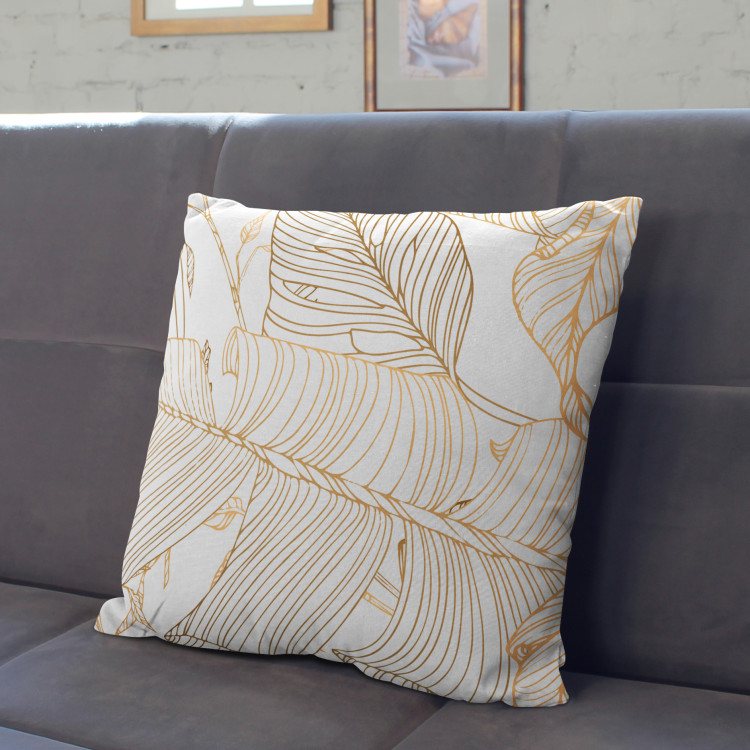 Decorative Microfiber Pillow Art Nouveau leaves - a minimalist floral pattern in gold cushions 146796 additionalImage 2