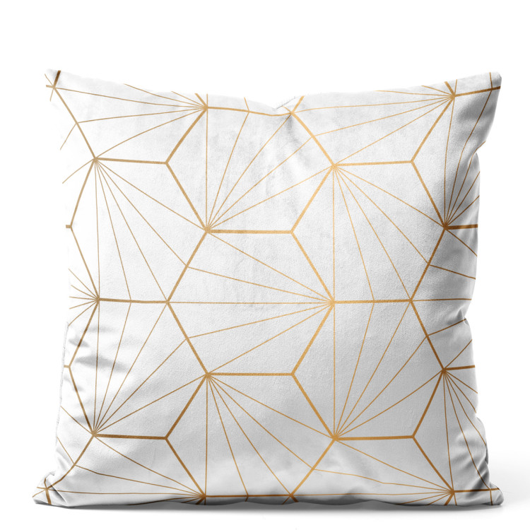 Decorative Velor Pillow Gold hexagons - an abstract geometric glamour composition 147096