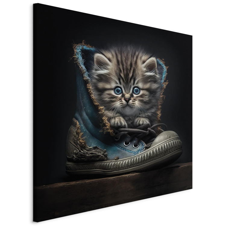 Canvas Print AI Maine Coon Cat - Tiny Blue-Eyed Animal in a Shoe - Square 150096 additionalImage 2
