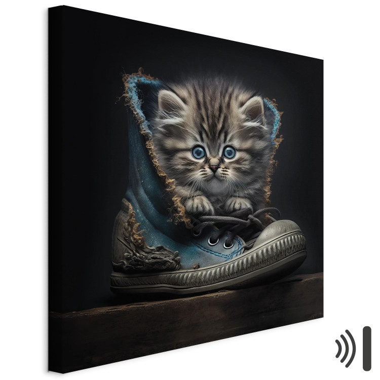 Canvas Print AI Maine Coon Cat - Tiny Blue-Eyed Animal in a Shoe - Square 150096 additionalImage 8