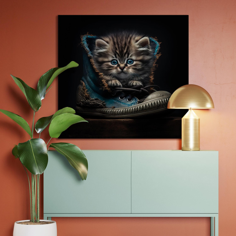 Canvas Print AI Maine Coon Cat - Tiny Blue-Eyed Animal in a Shoe - Square 150096 additionalImage 9
