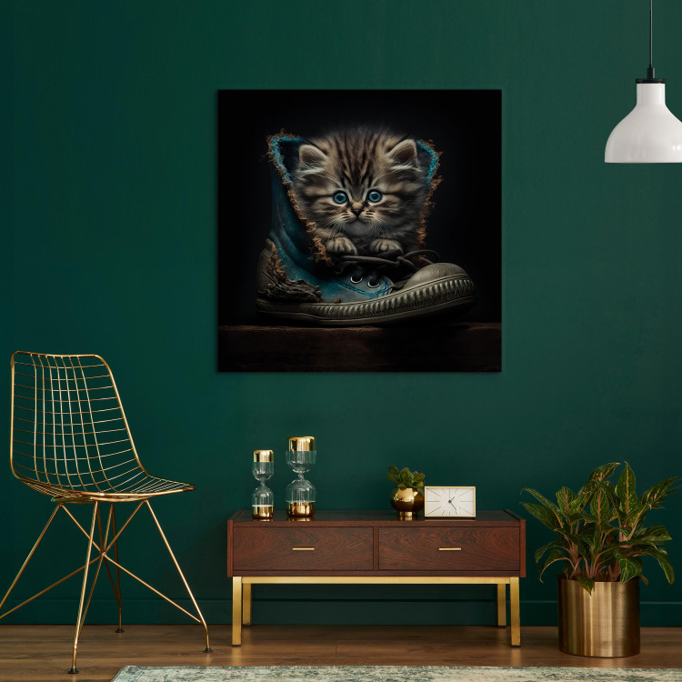 Canvas Print AI Maine Coon Cat - Tiny Blue-Eyed Animal in a Shoe - Square 150096 additionalImage 11