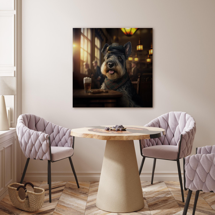 Canvas Art Print AI Dog Miniature Schnauzer - Portrait of a Animal in a Pub With a Beer - Square 150296 additionalImage 9